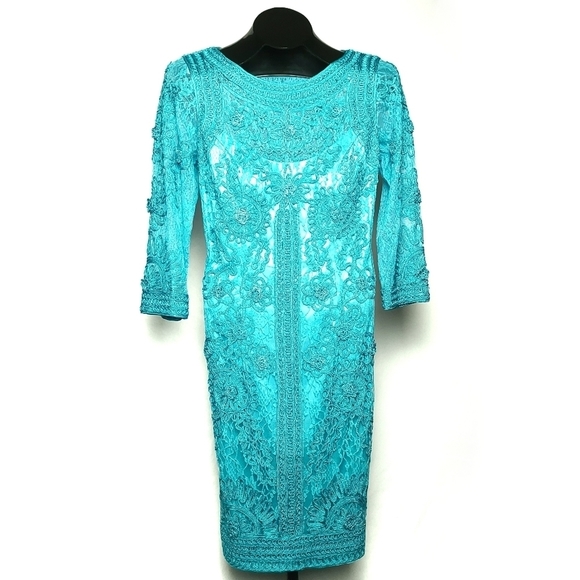 **HOST PICK**NWT SUE WONG NOCTURNE | Lace Dress 3/4 Sleeves US6 #N2111 Turquoise - Picture 4 of 9